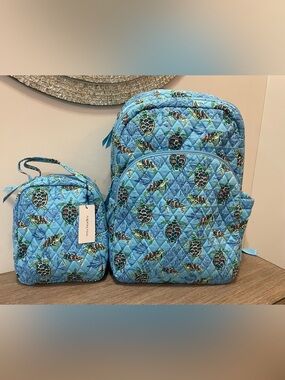 Vera Bradley Quilted Sea Turtle Backpack SET with lunch bag